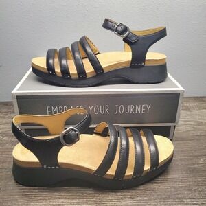 Dansko Sandals Women 41 (10.5-11 US) Roxie Nappa Black Strappy Leather Shoes NIB